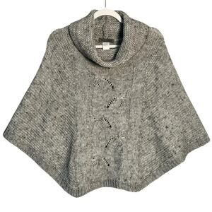 Elsamanda Anthropologie One Size Grey‎ Cable Knit Alpaca Wool Cowl Neck Poncho
